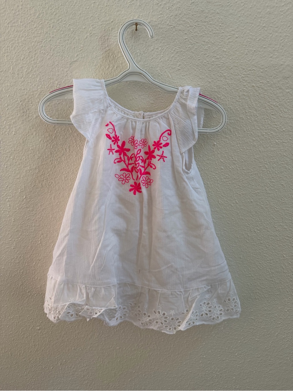 The Children's Place White Dress with Pink Floral Embroidery